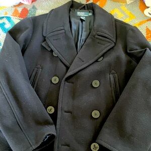 Ralph Lauren Polo navy blue pea coat in XL NWOT great condition single vent back